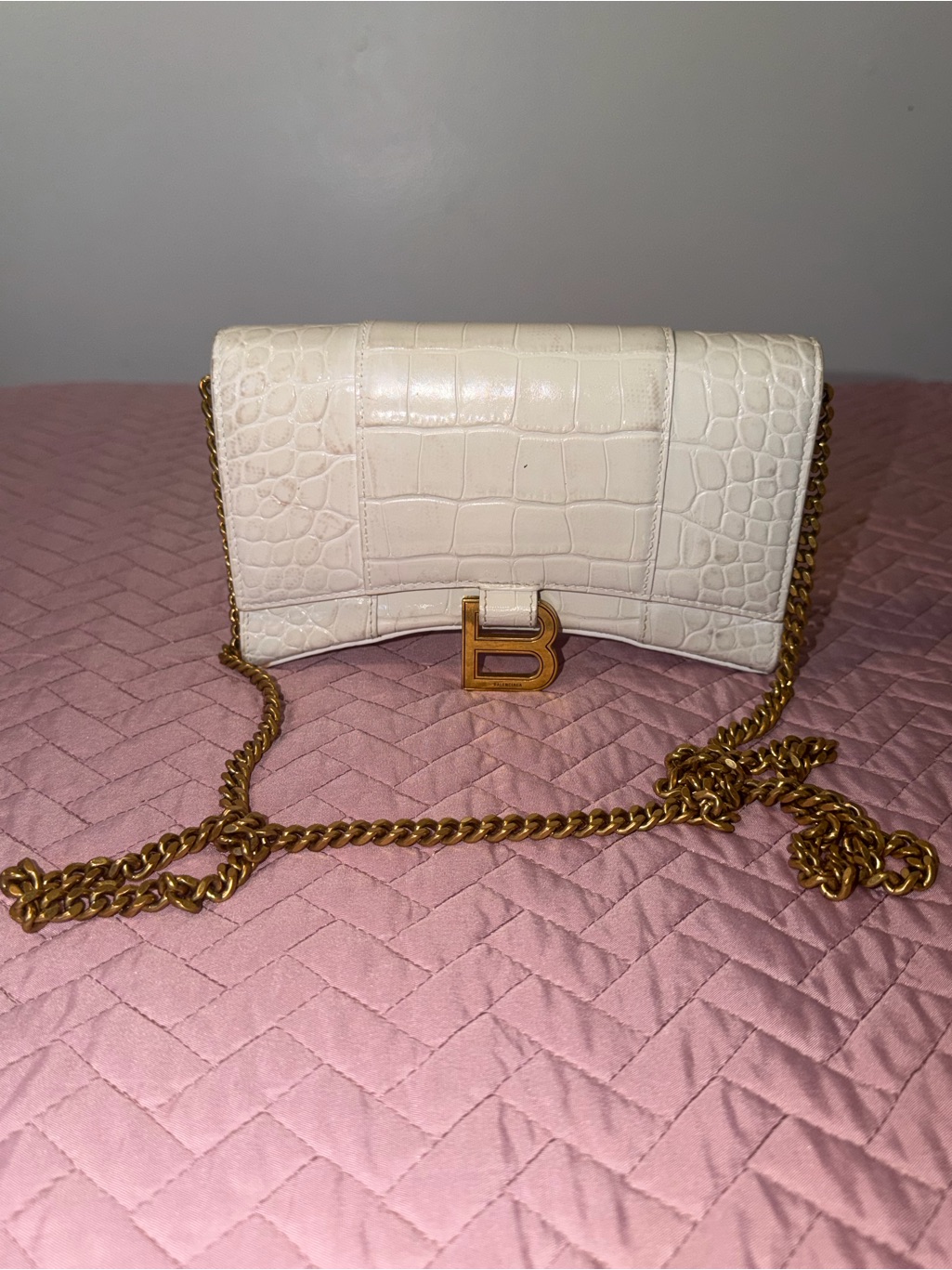 Preowned White Balenciaga Wallet On Chain